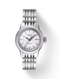 Front view of the watch Tissot Carson Automatic Lady with shadow