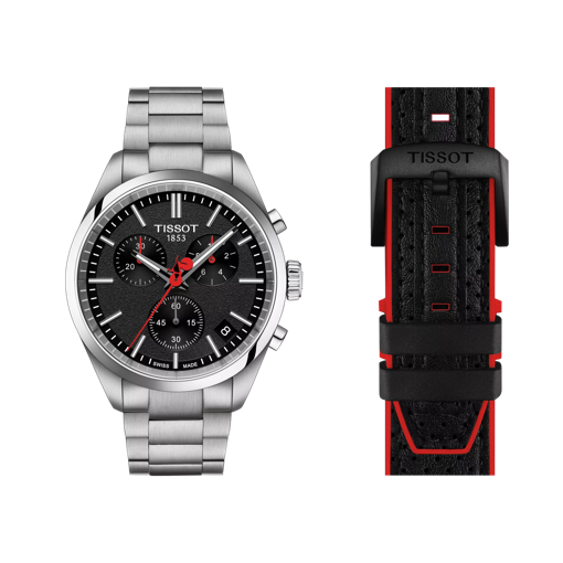 Vue de face de la montre Tissot PR 100 Vuelta avec bracelet supplémentaire