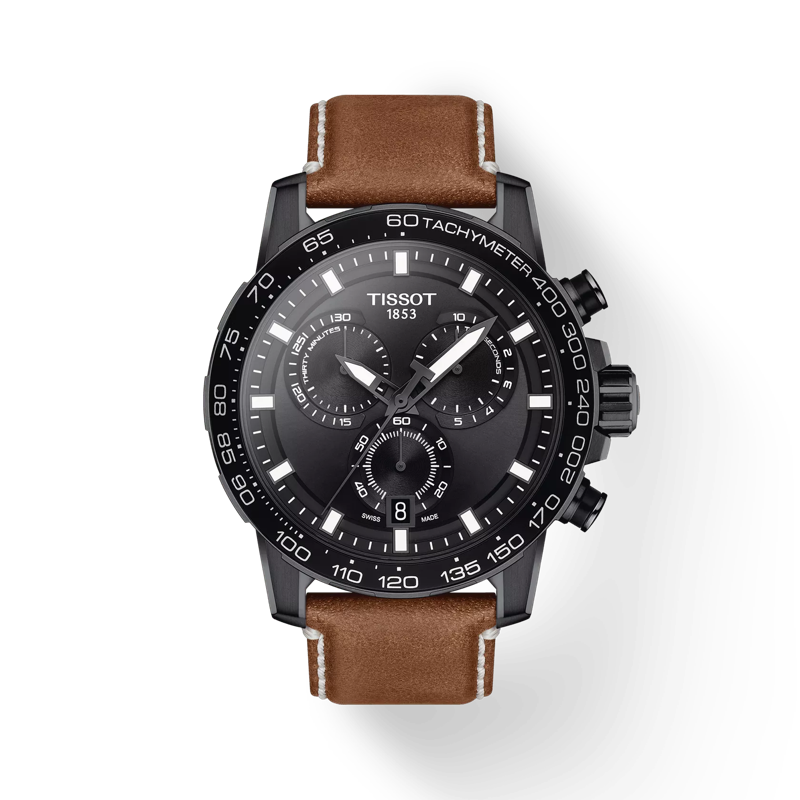 Front view of the watch 티쏘 슈퍼스포츠 크로노 with shadow