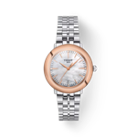 Front view of the watch Tissot Glendora 18K Gold with shadow