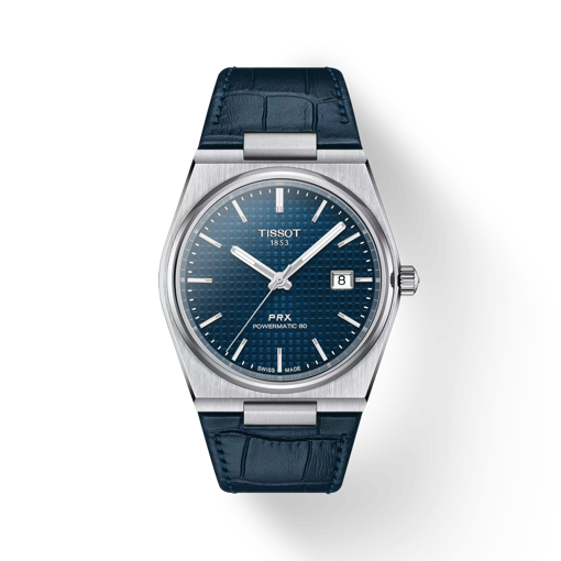 Front view of the watch Tissot PRX Powermatic 80 40mm with shadow
