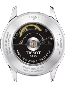 Vue arrière du boîtier de la montre Tissot Gent XL Swissmatic