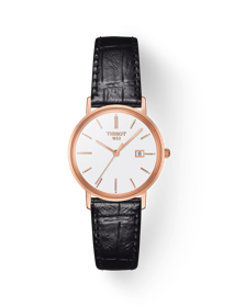 Front view of the watch Tissot Goldrun Lady 18K Gold with shadow