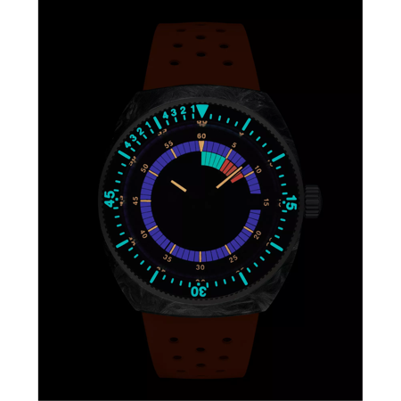 Front view of the watch Tissot Sideral S Powermatic 80 in night mode