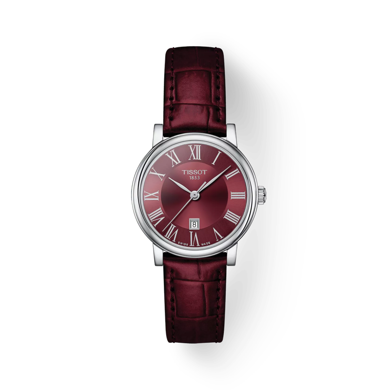 Vue de face de la montre Tissot Carson Premium Lady avec ombre