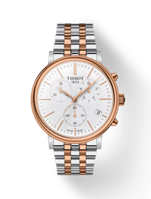 Vue de face de la montre Tissot Carson Premium Chronograph avec ombre