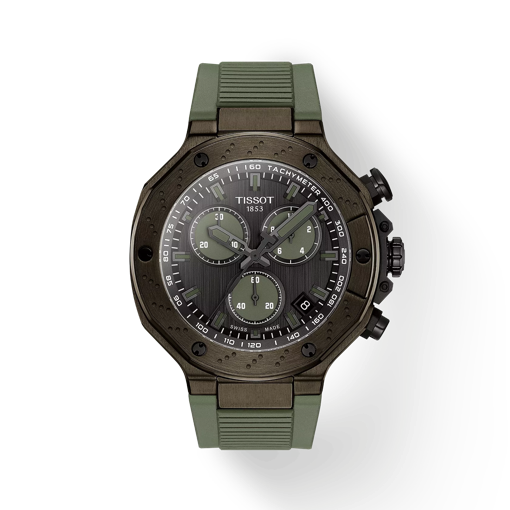 Front view of the watch Tissot T-Race Quartz Chronograph with shadow