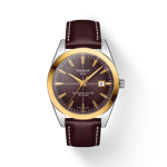 Front view of the watch Tissot Gentleman Powermatic 80 Silicium Solid 18K Gold Bezel with shadow