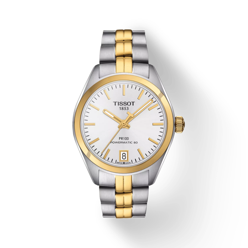 Front view of the watch Tissot PR 100 Powermatic 80 Lady with shadow