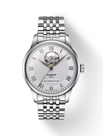 Front view of the watch Tissot Le Locle Powermatic 80 Open Heart with shadow