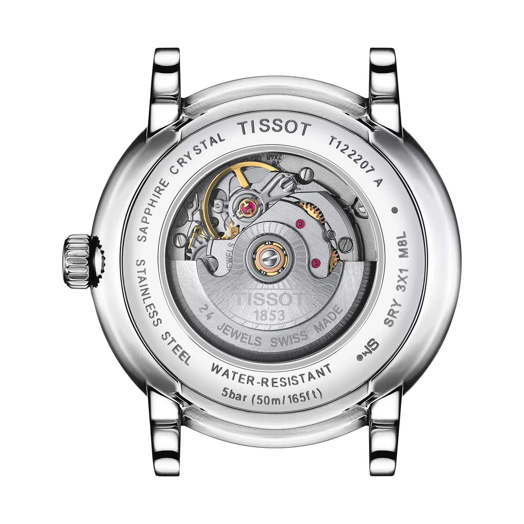 Vue arrière du boîtier de la montre Tissot Carson Premium Automatic Lady