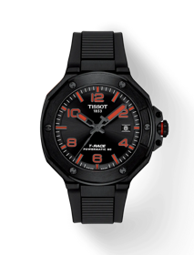 Front view of the watch Tissot T-Race Powermatic 80 with shadow