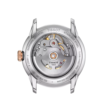 Back view of the watch case 티쏘 슈망 데 뚜렐 파워매틱 80 34 mm