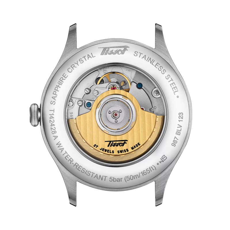 มุมมองด้านหลังของตัวเรือนนาฬิกา Tissot Heritage Small Second 1938 COSC