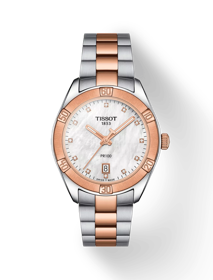 Front view of the watch Tissot PR 100 Sport Chic with shadow