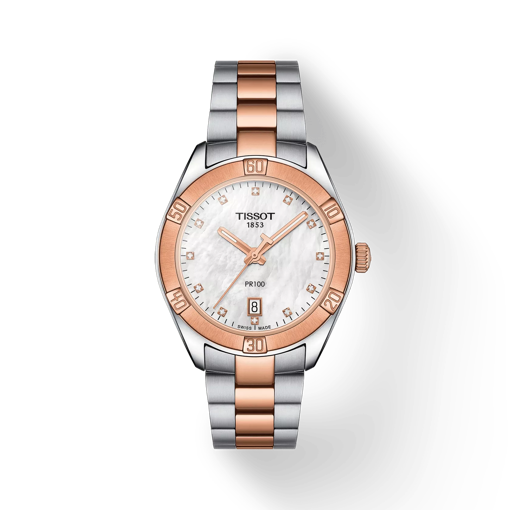 Vue de face de la montre Tissot PR 100 Sport Chic avec ombre
