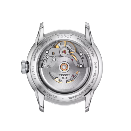 Back view of the watch case 티쏘 슈망 데 뚜렐 파워매틱 80 34 mm