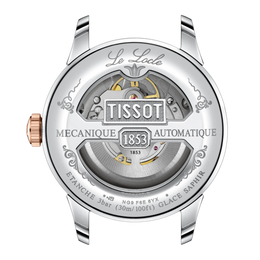 มุมมองด้านหลังของตัวเรือนนาฬิกา Tissot Le Locle Powermatic 80