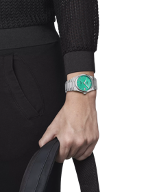 Simulation of the watch Tissot PRX Powermatic 80 35mm on a wrist