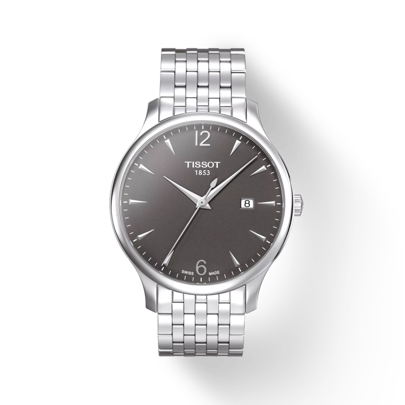 Front view of the watch Tissot Tradition 42mm with shadow