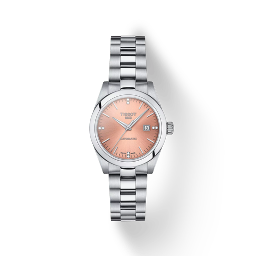 Front view of the watch Tissot T-My Lady Automatic with shadow