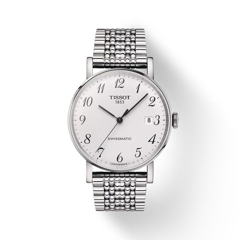 Front view of the watch Tissot Everytime Swissmatic 40mm with shadow