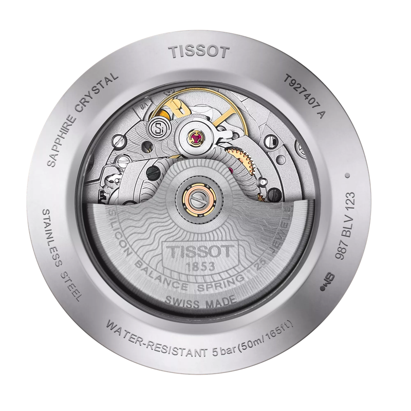 Back view of the watch case Tissot Gentleman Powermatic 80 Silicium 18K Massivgoldlünette
