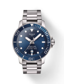 Front view of the watch Tissot Seastar 1000 Powermatic 80 with shadow