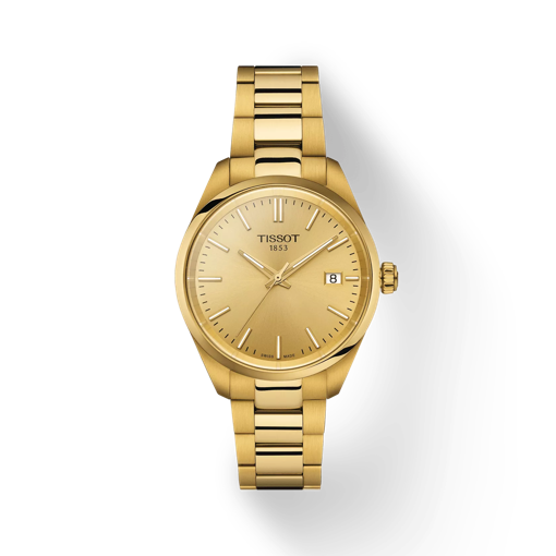 Vue de face de la montre Tissot PR 100 34mm avec ombre
