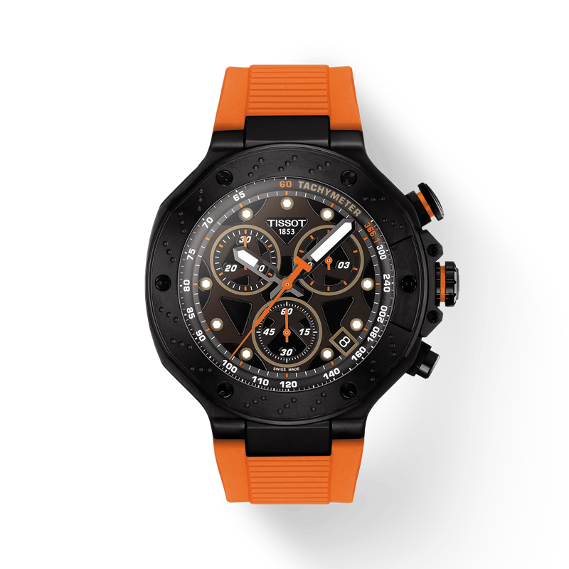Front view of the watch Tissot 競速系列石英計時款 with shadow