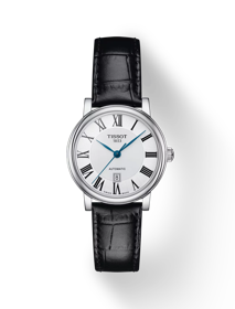 Front view of the watch Tissot Carson Premium Automatic lady with shadow