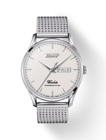 Vista frontal del reloj Tissot Heritage Visodate Powermatic 80 con sombra