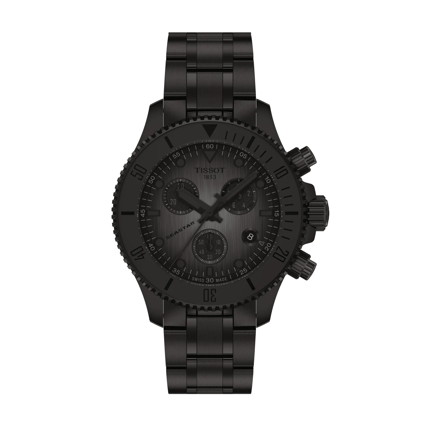 Front view of the watch Tissot Seastar 1000 Quartz Chronograph 38mm