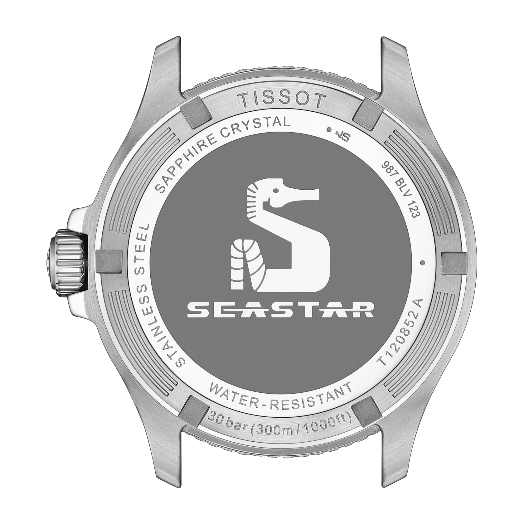 Back view of the watch case Tissot Seastar 1000 Quartz GMT