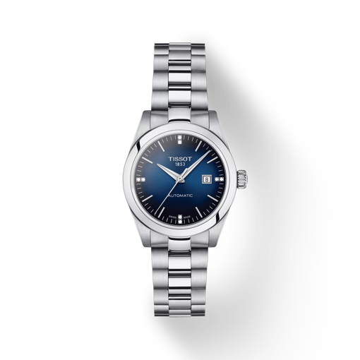 มุมมองด้านหน้าของนาฬิกา Tissot T-My Lady Automatic พร้อมเงา
