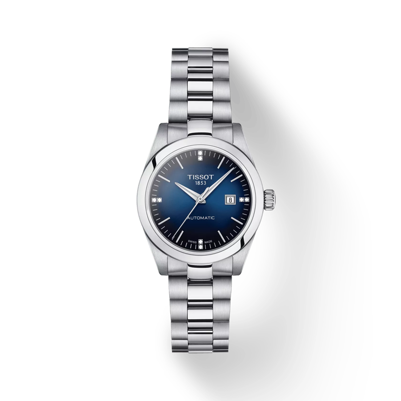 Front view of the watch Tissot T-My Lady Automatic with shadow