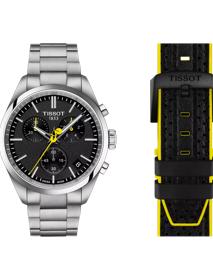 Front view of the watch Tissot PR 100 Tour de France with additional bracelet