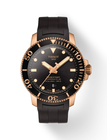 Front view of the watch Tissot Seastar 1000 Powermatic 80 with shadow