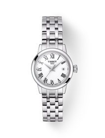 Front view of the watch Tissot Classic Dream Lady with shadow