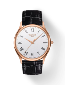Front view of the watch Tissot Excellence 18K Gold with shadow