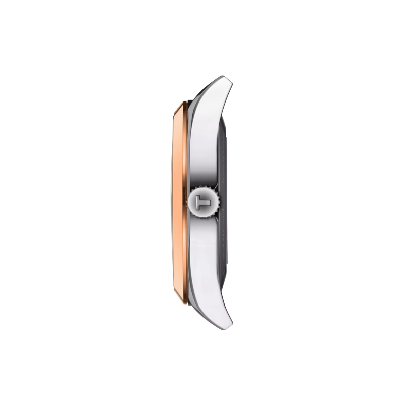 Profile view of the watch case Tissot Gentleman Powermatic 80 Silicium 18K Massivgoldlünette