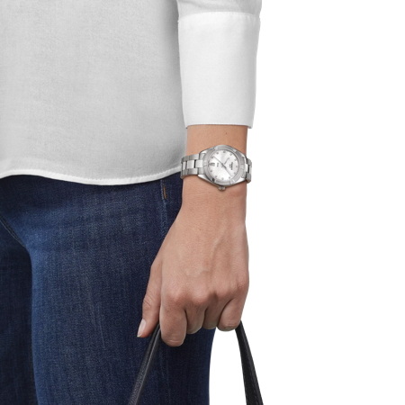 Simulation of the watch Tissot PR 100 Sport Chic on a wrist