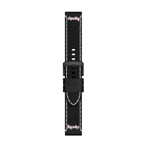 Front view of Tissot Official Black Leather Strap Lugs 22 mm
