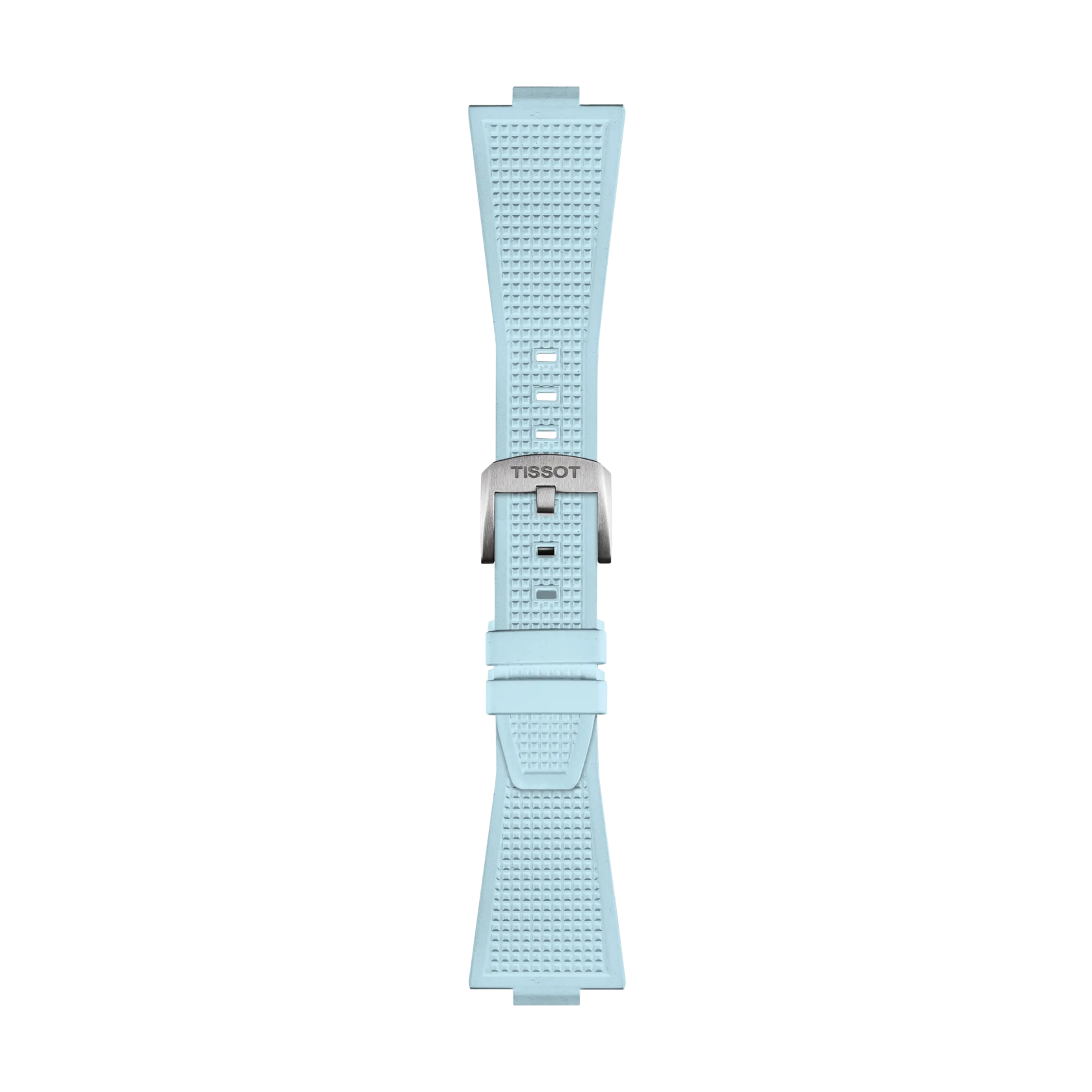 Front view of Tissot Official PRX Light Blue Rubber Strap