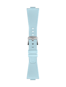 Front view of Tissot Official PRX Light Blue Rubber Strap