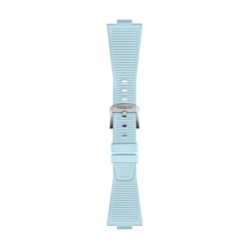 Front view of Tissot Official PRX Light Blue Rubber Strap
