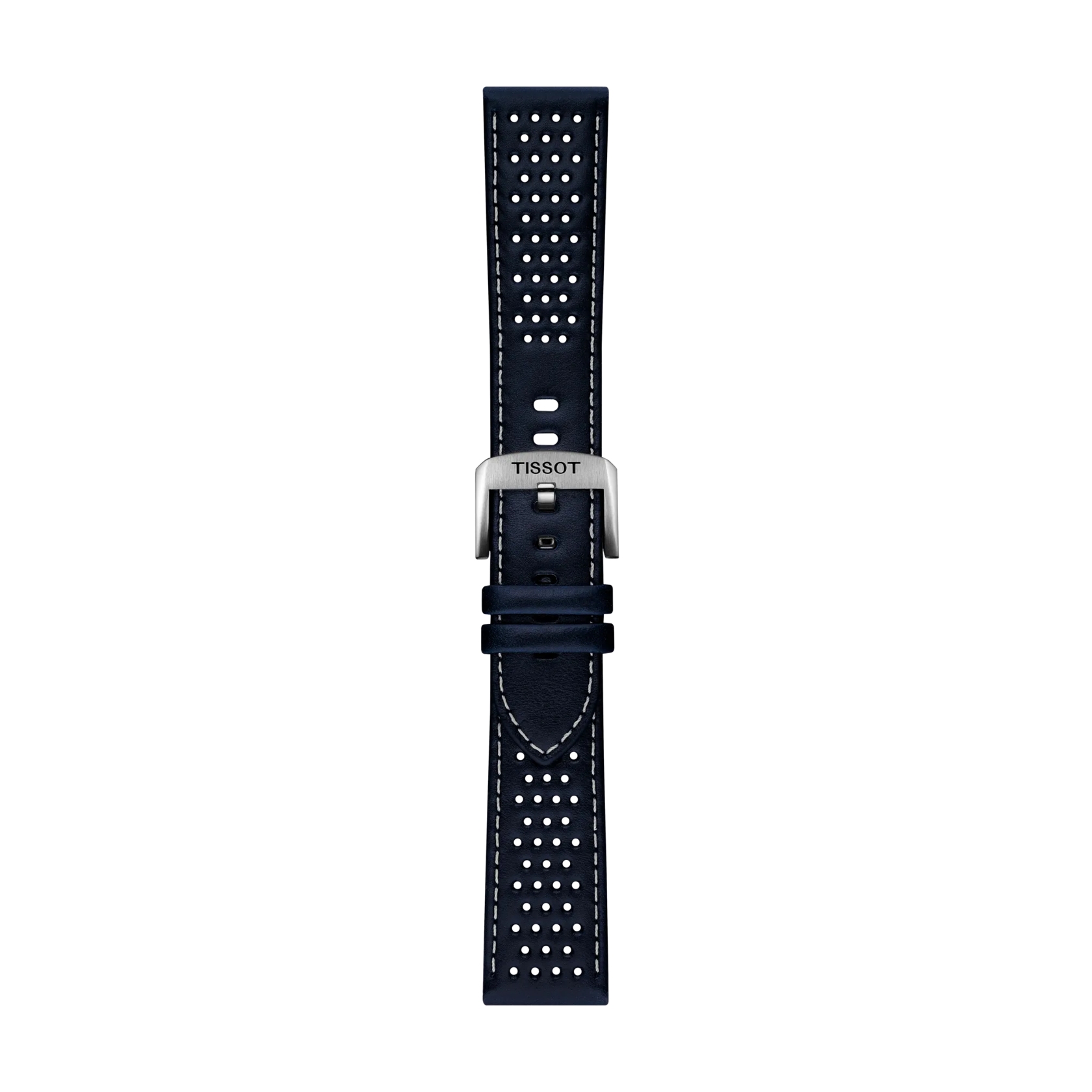 Front view of Tissot Official Blue Leather Strap Lugs 22 mm