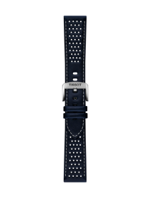Front view of Tissot Official Blue Leather Strap Lugs 22mm