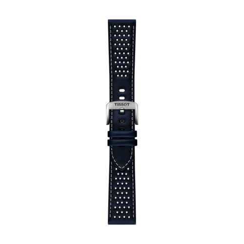 Front view of Tissot Official Blue Leather Strap Lugs 22mm