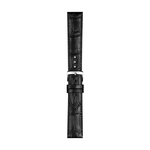 Front view of Officiële Tissot zwart lederen band 20 mm